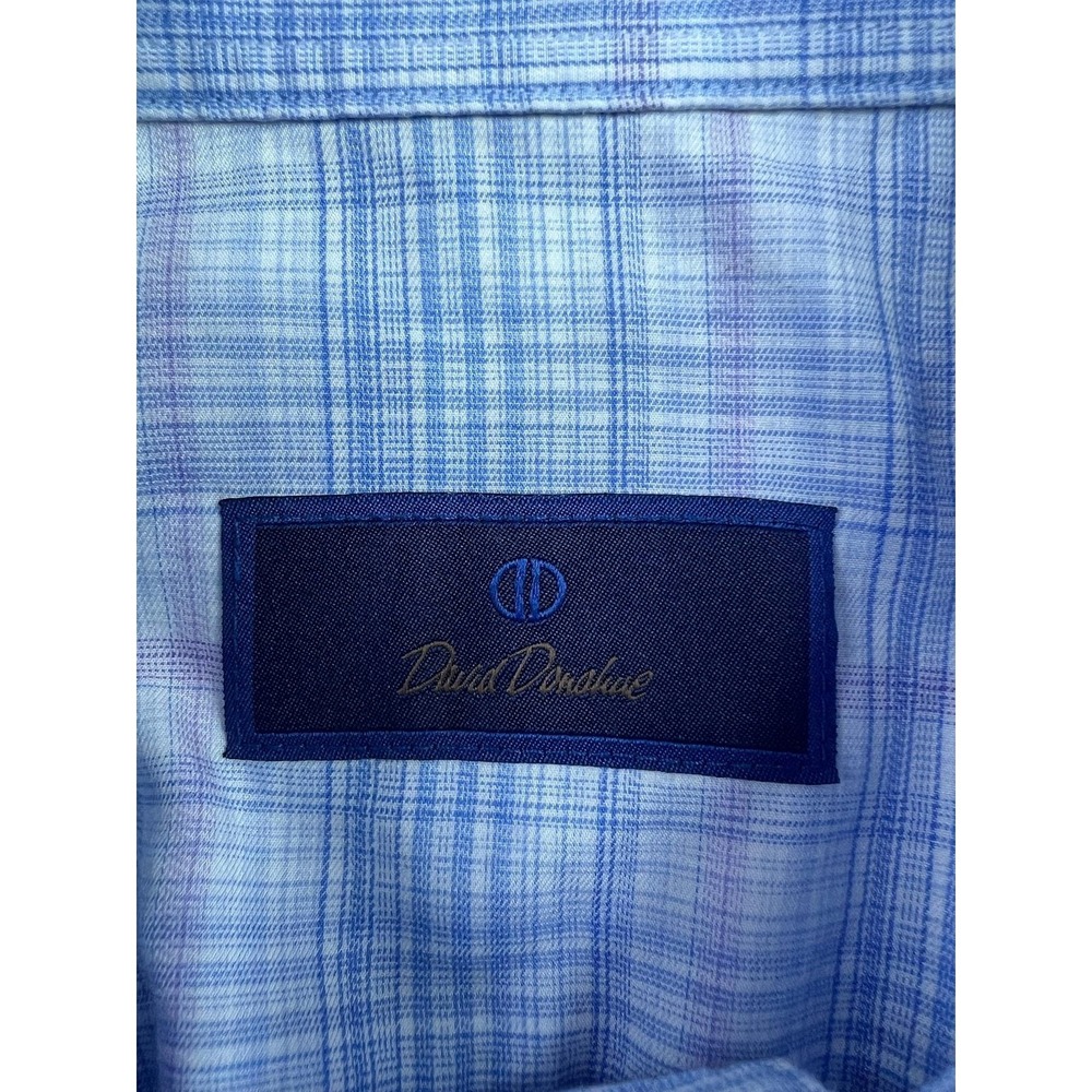 David Donahue Dress Shirt Mens Medium Blue Plaid Button Down Cotton Long Sleeve - Picture 4 of 9